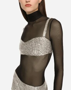 KIM DOLCE&GABBANA Crop top with fusible rhinestones