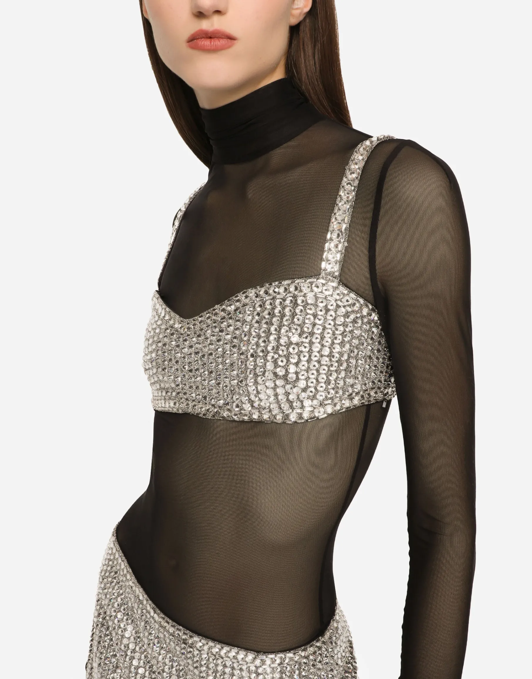 KIM DOLCE&GABBANA Crop top with fusible rhinestones