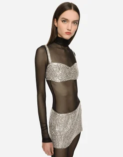 KIM DOLCE&GABBANA Crop top with fusible rhinestones