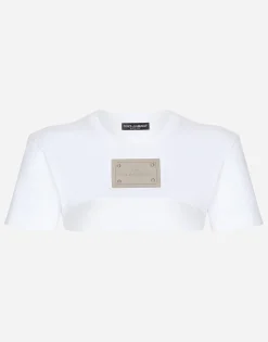 KIM DOLCE&GABBANA Cropped jersey T-shirt with “KIM Dolce&Gabbana” tag