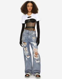 KIM DOLCE&GABBANA Cropped jersey T-shirt with “KIM Dolce&Gabbana” tag