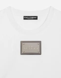 KIM DOLCE&GABBANA Cropped T-shirt with “KIM Dolce&Gabbana” tag