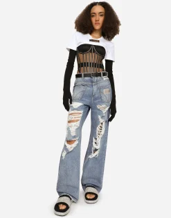 KIM DOLCE&GABBANA Cropped jersey T-shirt with “KIM Dolce&Gabbana” tag