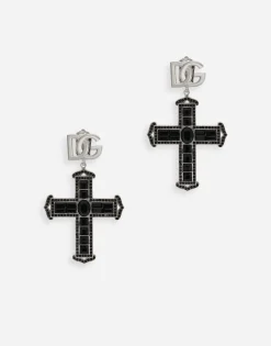 KIM DOLCE&GABBANA Cross earrings with rhinestone accents