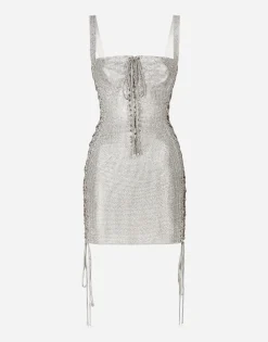 KIM DOLCE&GABBANA Crystal mesh minidress with laces and eyelets