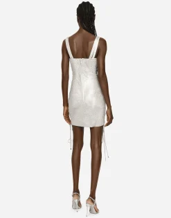 KIM DOLCE&GABBANA Crystal mesh minidress with laces and eyelets
