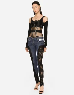 KIM DOLCE&GABBANA Denim jeans with lace inlay