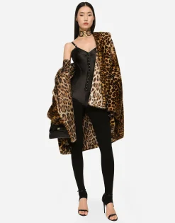 KIM DOLCE&GABBANA Faux fur cape with leopard print