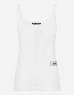 KIM DOLCE&GABBANA Fine-rib cotton tank top with the Re-Edition label