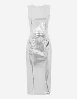 KIM DOLCE&GABBANA Foiled jersey calf-length dress