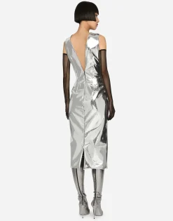 KIM DOLCE&GABBANA Foiled jersey calf-length dress