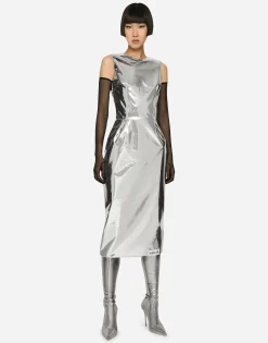 KIM DOLCE&GABBANA Foiled jersey calf-length dress