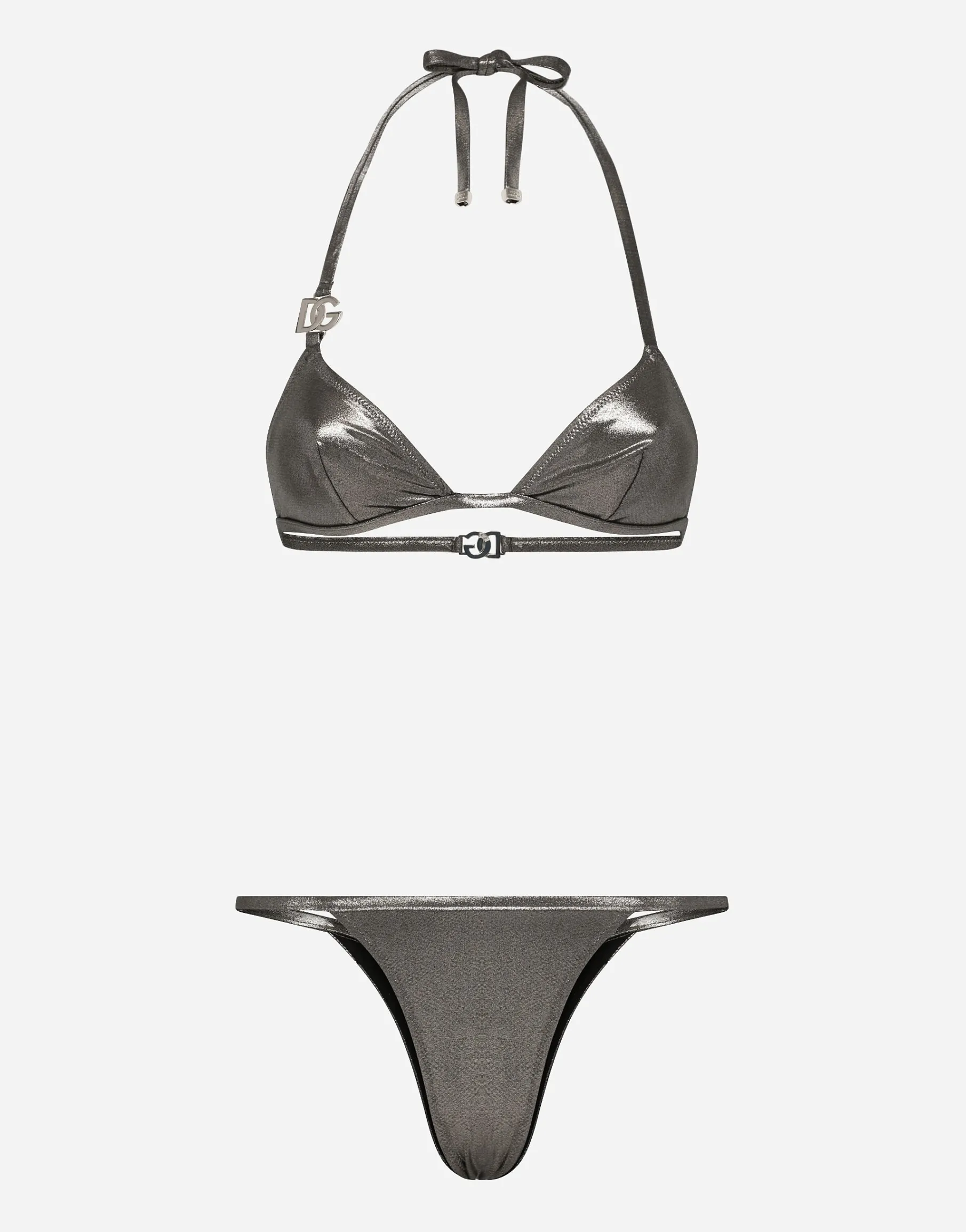 KIM DOLCE&GABBANA Foiled triangle bikini with the metal DG logo