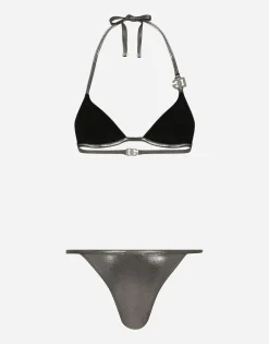 KIM DOLCE&GABBANA Foiled triangle bikini with the metal DG logo