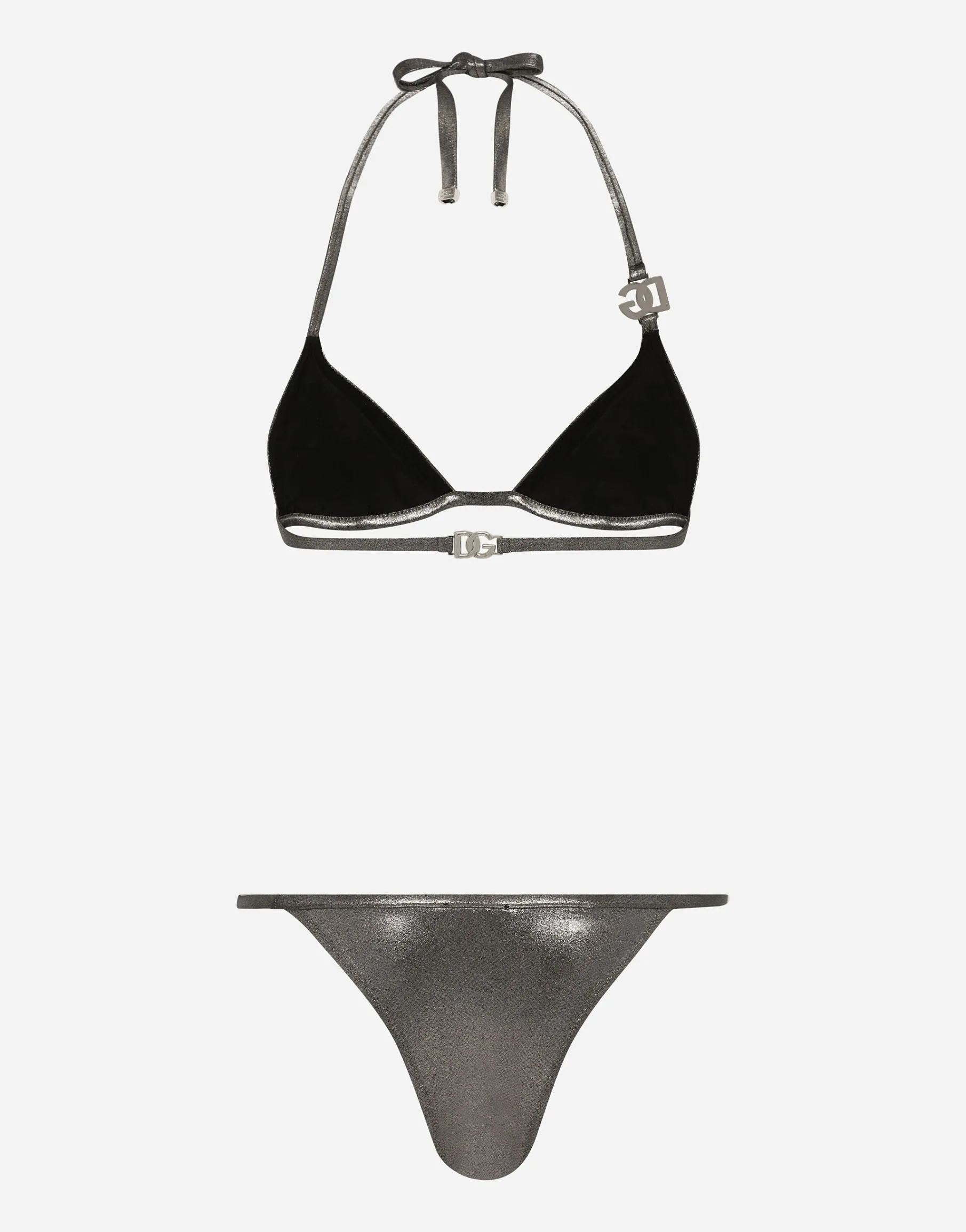 KIM DOLCE&GABBANA Foiled triangle bikini with the metal DG logo