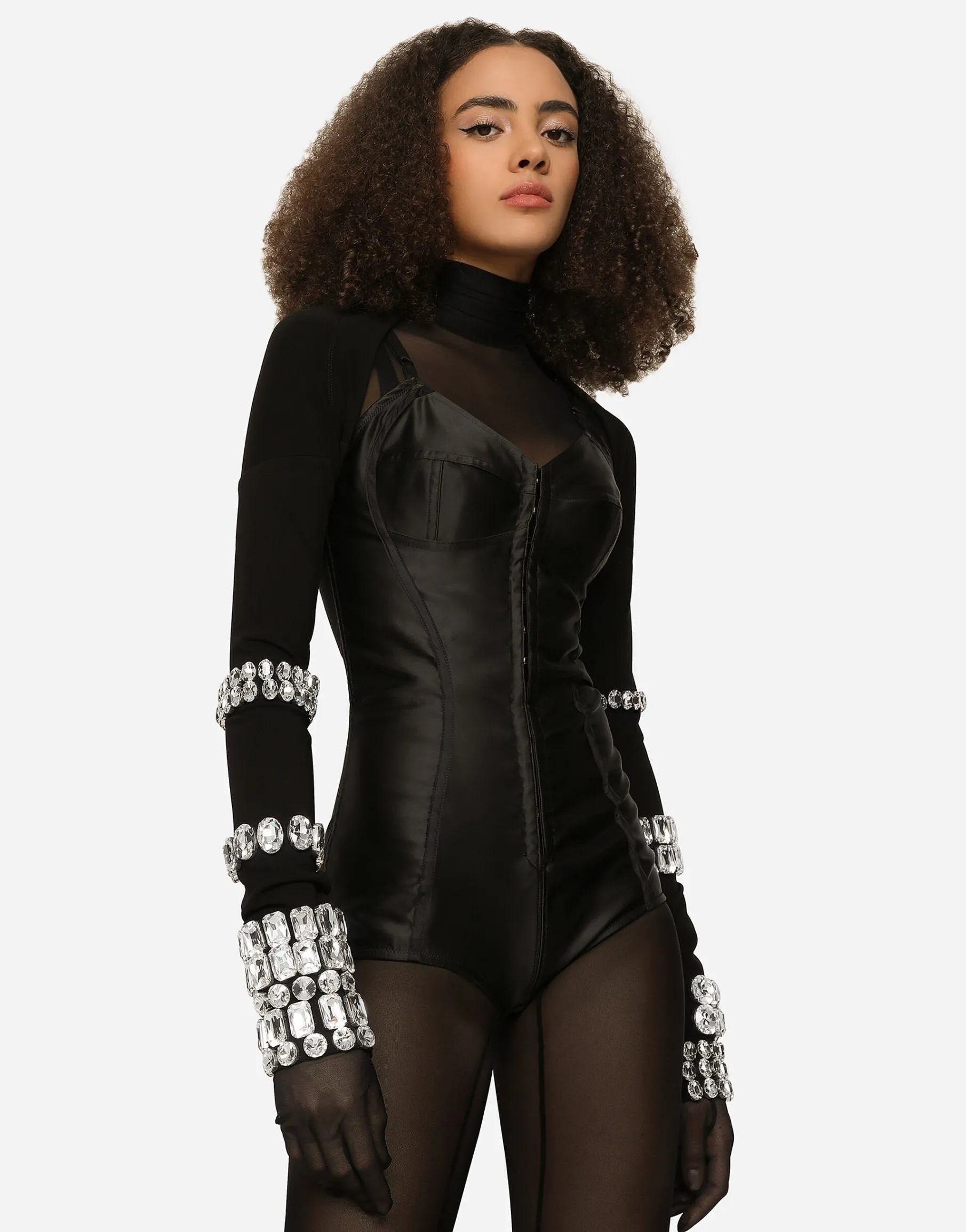 KIM DOLCE&GABBANA Jersey Milano rib shrug with rhinestone embellishment
