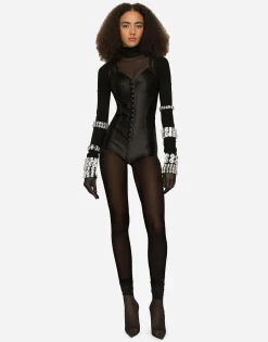 KIM DOLCE&GABBANA Jersey Milano rib shrug with rhinestone embellishment