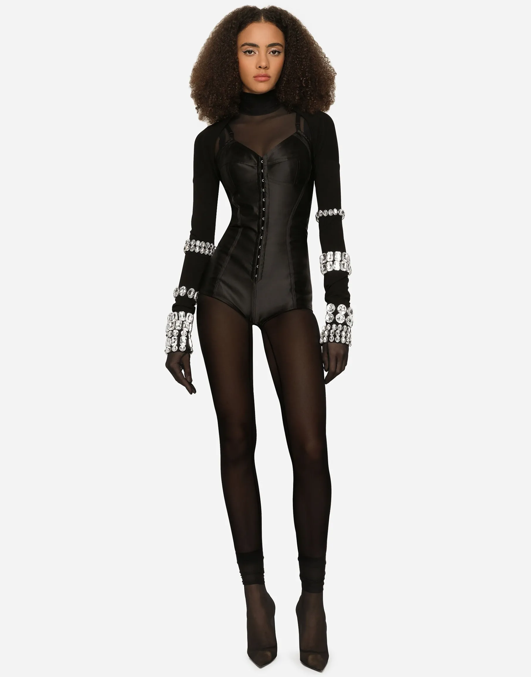 KIM DOLCE&GABBANA Jersey Milano rib shrug with rhinestone embellishment