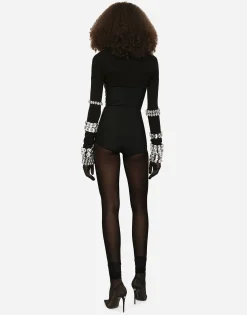 KIM DOLCE&GABBANA Jersey Milano rib shrug with rhinestone embellishment