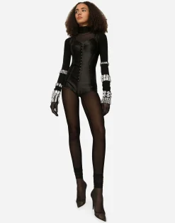 KIM DOLCE&GABBANA Jersey Milano rib shrug with rhinestone embellishment