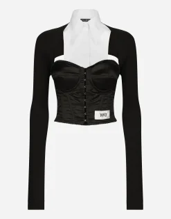 KIM DOLCE&GABBANA Jersey, satin and poplin corset top