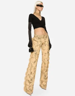 KIM DOLCE&GABBANA Leather pants with all-over embellishment