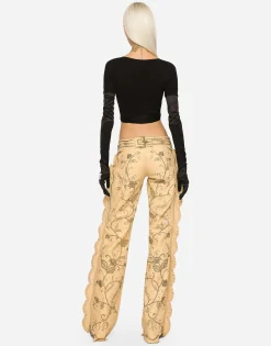 KIM DOLCE&GABBANA Leather pants with all-over embellishment