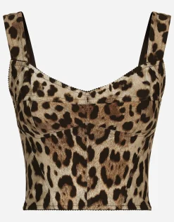 KIM DOLCE&GABBANA Leopard-print marquisette corset