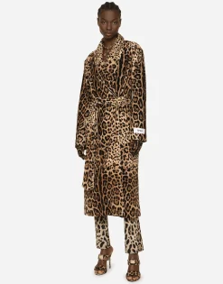 KIM DOLCE&GABBANA Leopard-print terrycloth coat with belt and the Re-Edition label