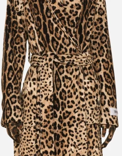 KIM DOLCE&GABBANA Leopard-print terrycloth coat with belt and the Re-Edition label