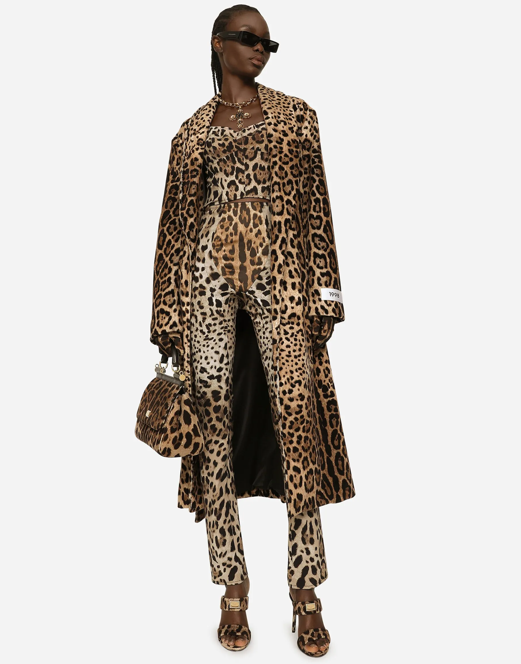 KIM DOLCE&GABBANA Leopard-print terrycloth coat with belt and the Re-Edition label