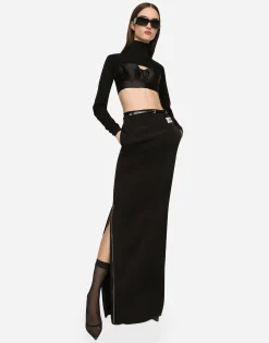KIM DOLCE&GABBANA Long cady skirt with side zippers and slit