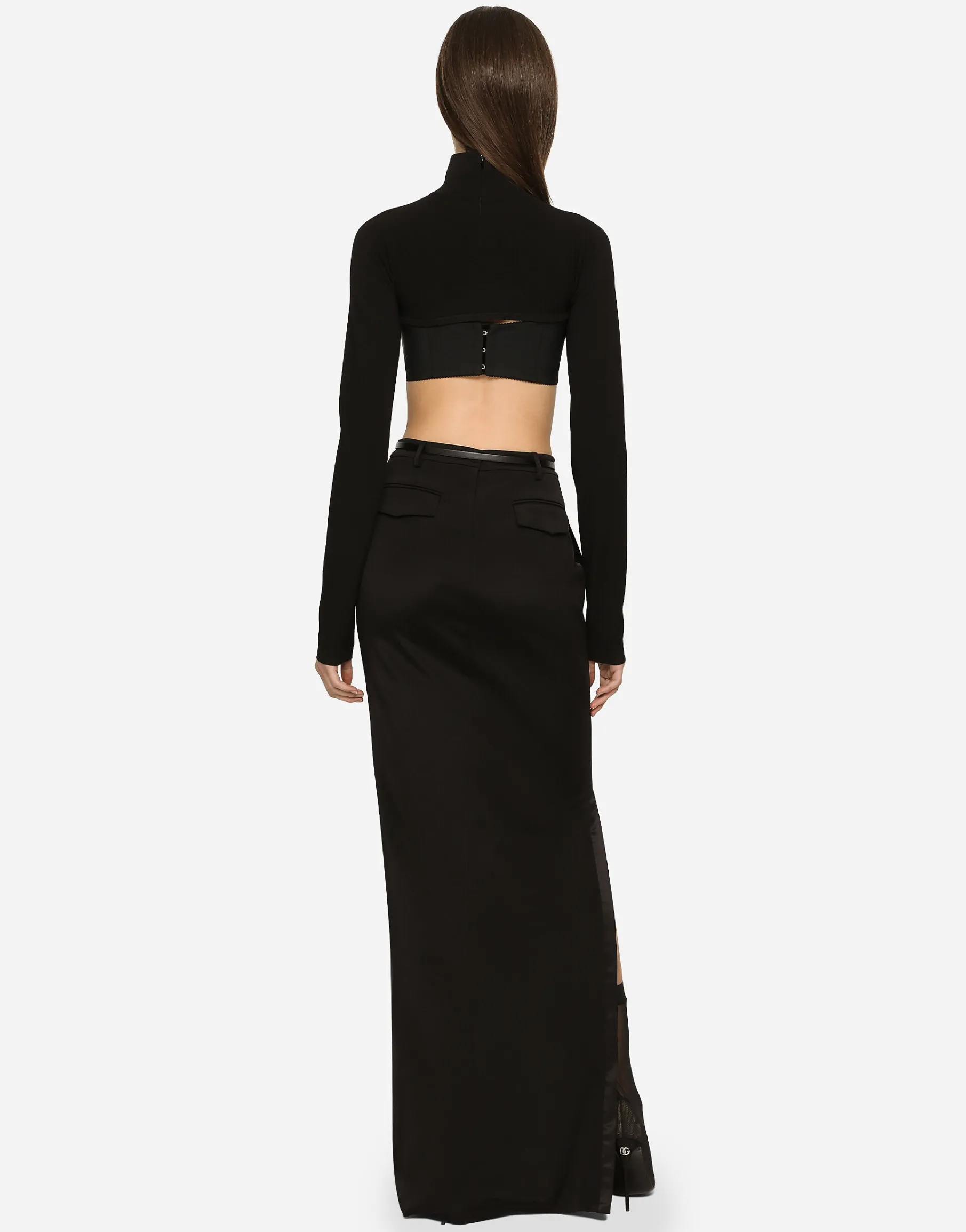KIM DOLCE&GABBANA Long cady skirt with side zippers and slit