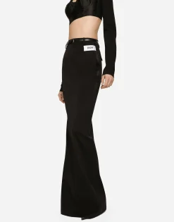 KIM DOLCE&GABBANA Long cady skirt with side zippers and slit