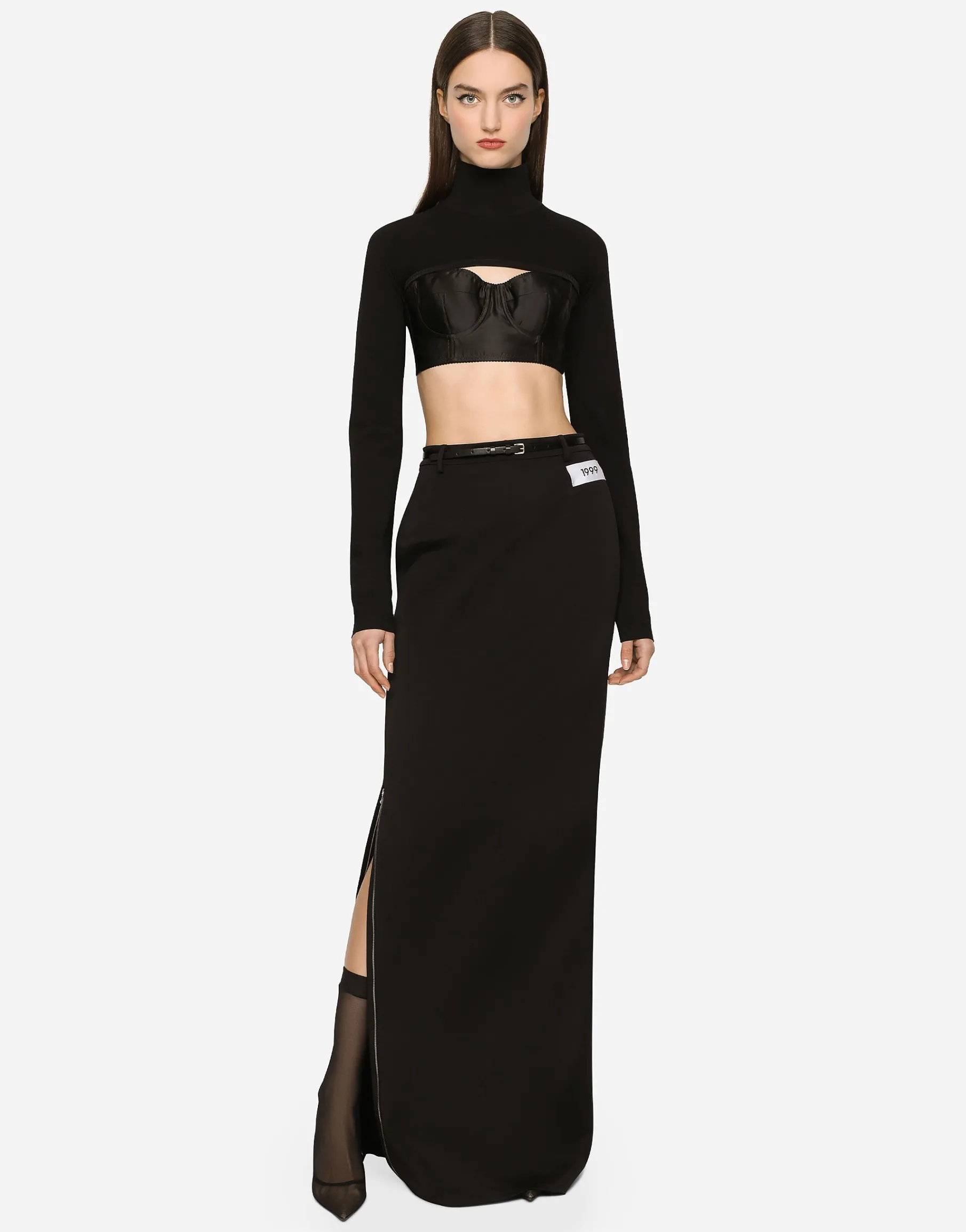 KIM DOLCE&GABBANA Long cady skirt with side zippers and slit