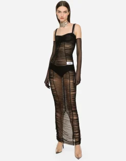 KIM DOLCE&GABBANA Long draped tulle dress