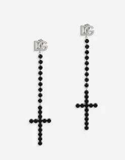 KIM DOLCE&GABBANA Long earrings with rhinestone-detailed crosses