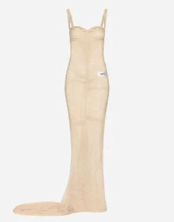KIM DOLCE&GABBANA Long floral lace dress with lingerie bra