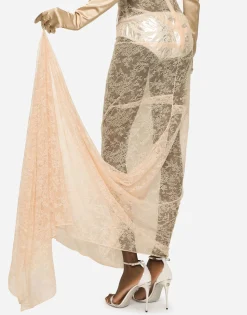 KIM DOLCE&GABBANA Long floral lace dress with lingerie bra