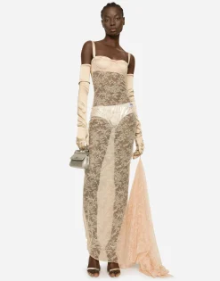 KIM DOLCE&GABBANA Long floral lace dress with lingerie bra