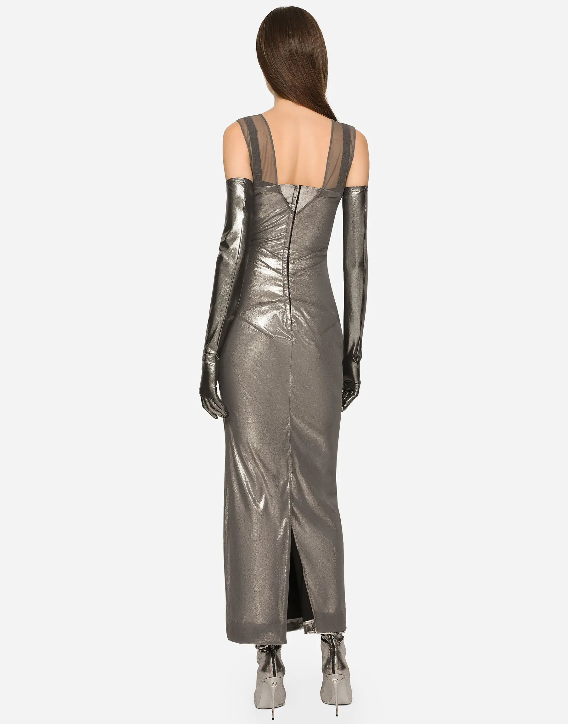 KIM DOLCE&GABBANA Long foiled jersey and tulle dress