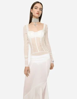 KIM DOLCE&GABBANA Long georgette dress with corset detailing
