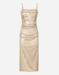 KIM DOLCE&GABBANA Long satin and PVC calf-length dress