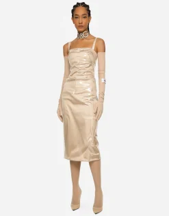 KIM DOLCE&GABBANA Long satin and PVC calf-length dress
