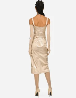 KIM DOLCE&GABBANA Long satin and PVC calf-length dress