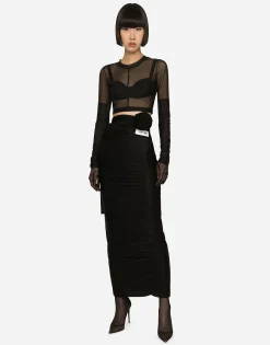 KIM DOLCE&GABBANA Long spandex jersey skirt with belt