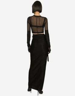 KIM DOLCE&GABBANA Long spandex jersey skirt with belt