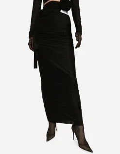 KIM DOLCE&GABBANA Long spandex jersey skirt with belt