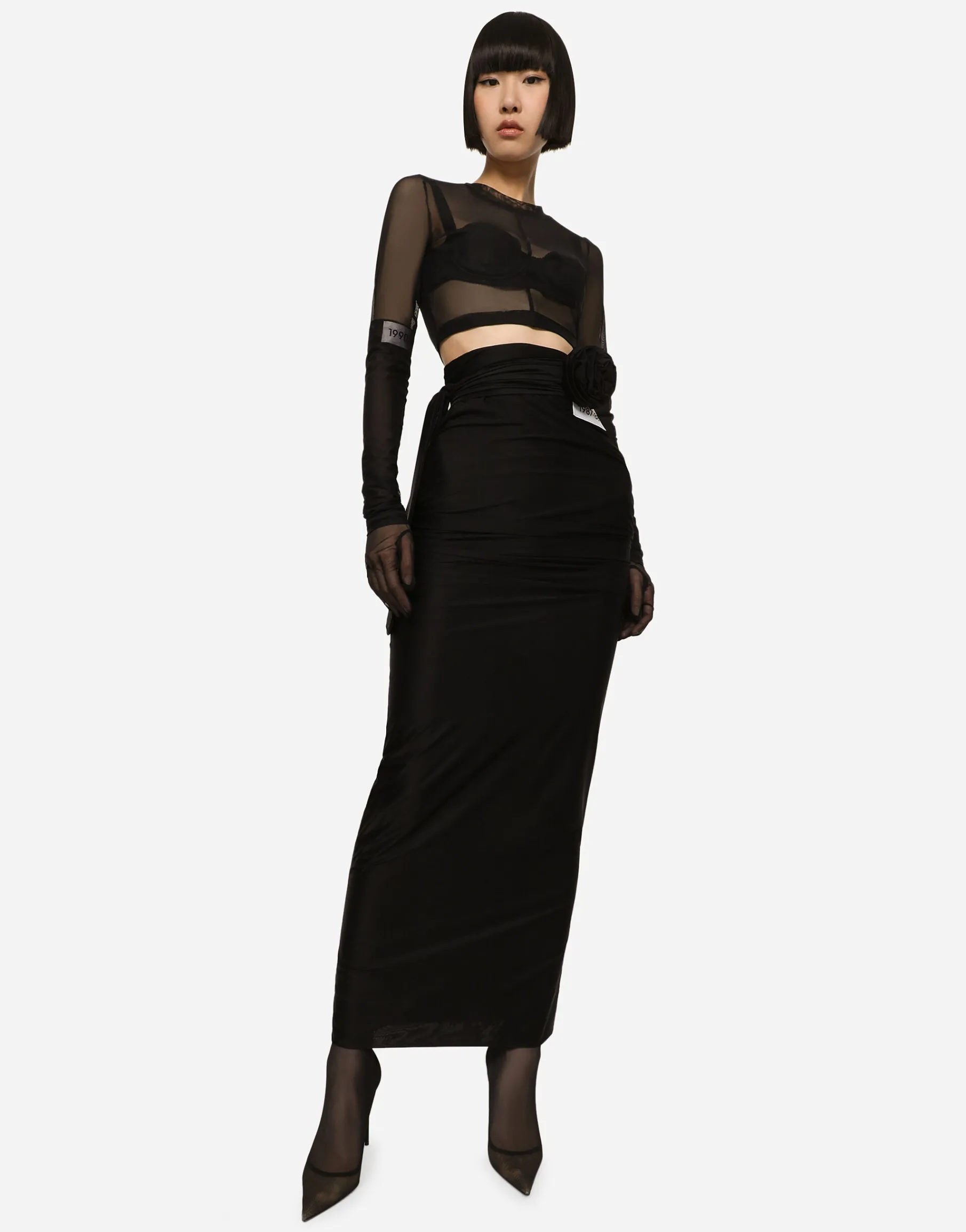 KIM DOLCE&GABBANA Long spandex jersey skirt with belt