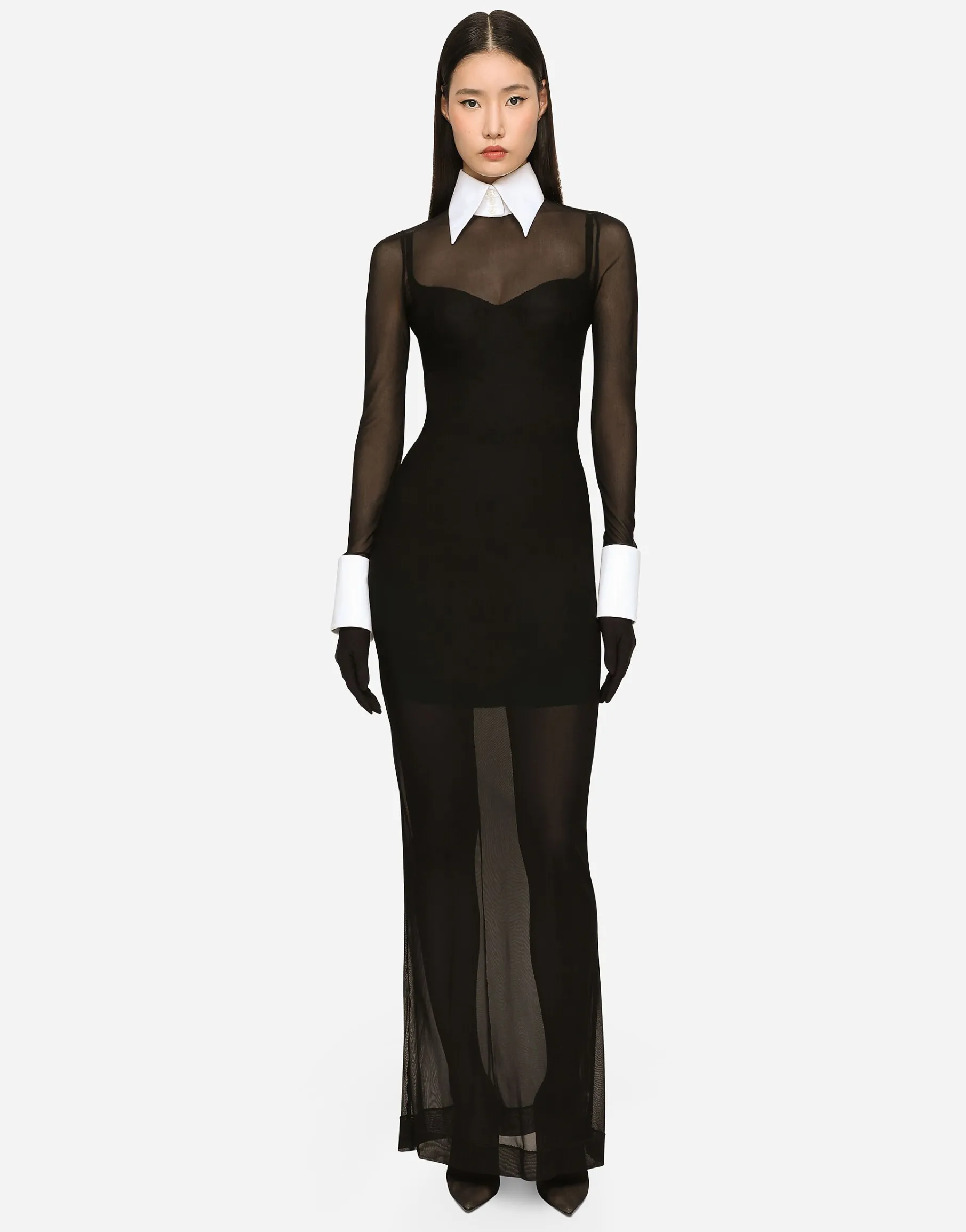 KIM DOLCE&GABBANA Long tulle dress with shirt detailing
